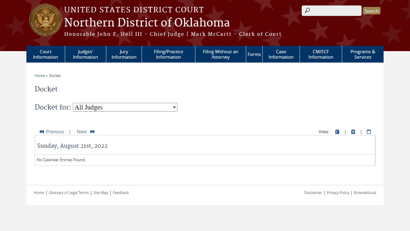 Docket | Northern District of Oklahoma | United States District Court